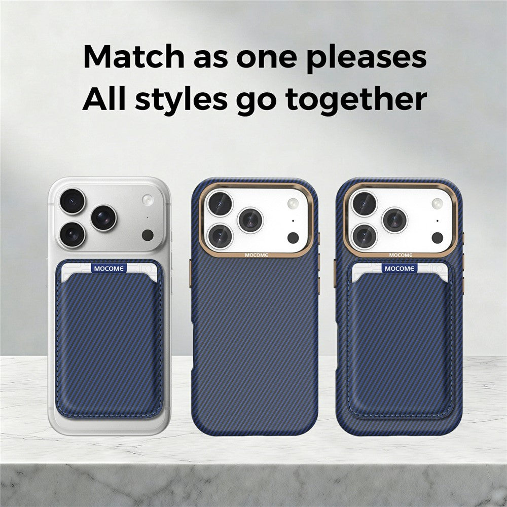 For iPhone 17 Pro Max Magnetic Case Carbon Fiber Texture Leather Back Phone Cover with Detachable Card Holder