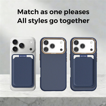 For iPhone 17 Pro Max Magnetic Case Carbon Fiber Texture Leather Back Phone Cover with Detachable Card Holder