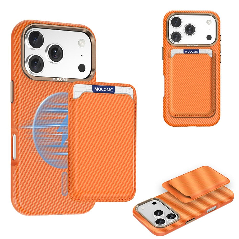 For iPhone 17 Pro Max Magnetic Case Carbon Fiber Texture Leather Back Phone Cover with Detachable Card Holder