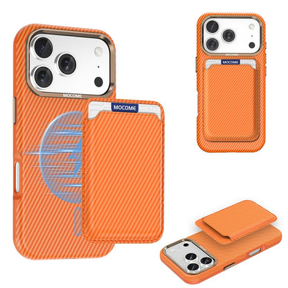 For iPhone 17 Pro Max Magnetic Case Carbon Fiber Texture Leather Back Phone Cover with Detachable Card Holder