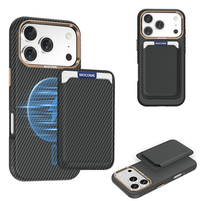 For iPhone 17 Pro Max Magnetic Case Carbon Fiber Texture Leather Back Phone Cover with Detachable Card Holder