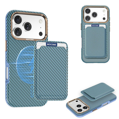 For iPhone 17 Pro Max Magnetic Case Carbon Fiber Texture Leather Back Phone Cover with Detachable Card Holder