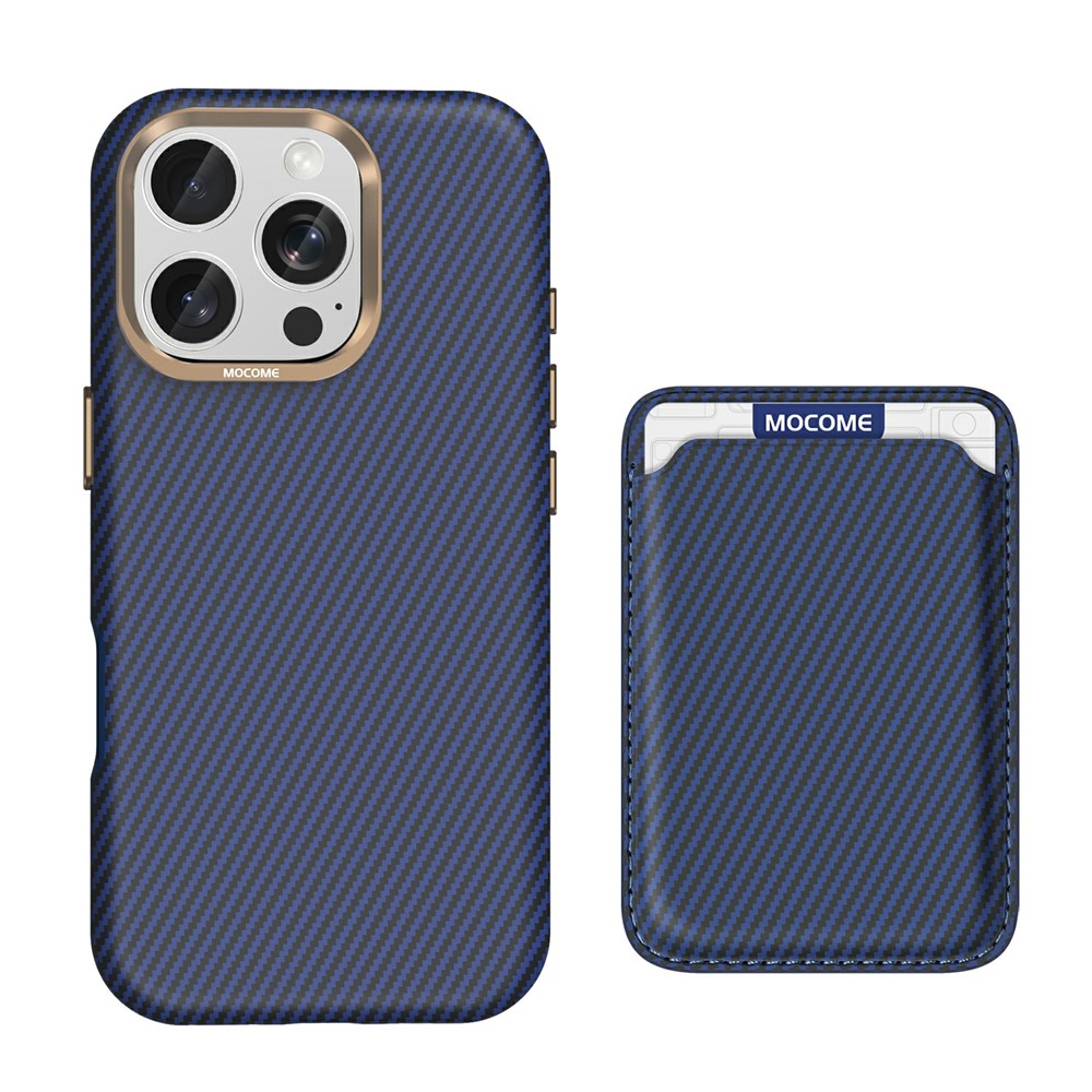 For iPhone 16 Pro Max Magnetic Case Carbon Fiber Texture Leather Back Phone Cover with Detachable Card Holder