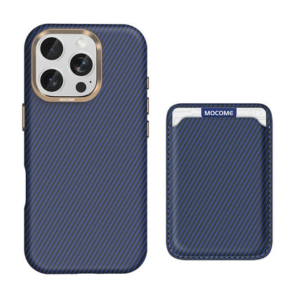 For iPhone 16 Pro Max Magnetic Case Carbon Fiber Texture Leather Back Phone Cover with Detachable Card Holder