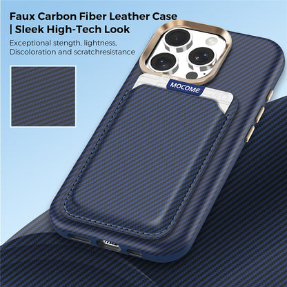 For iPhone 16 Pro Max Magnetic Case Carbon Fiber Texture Leather Back Phone Cover with Detachable Card Holder