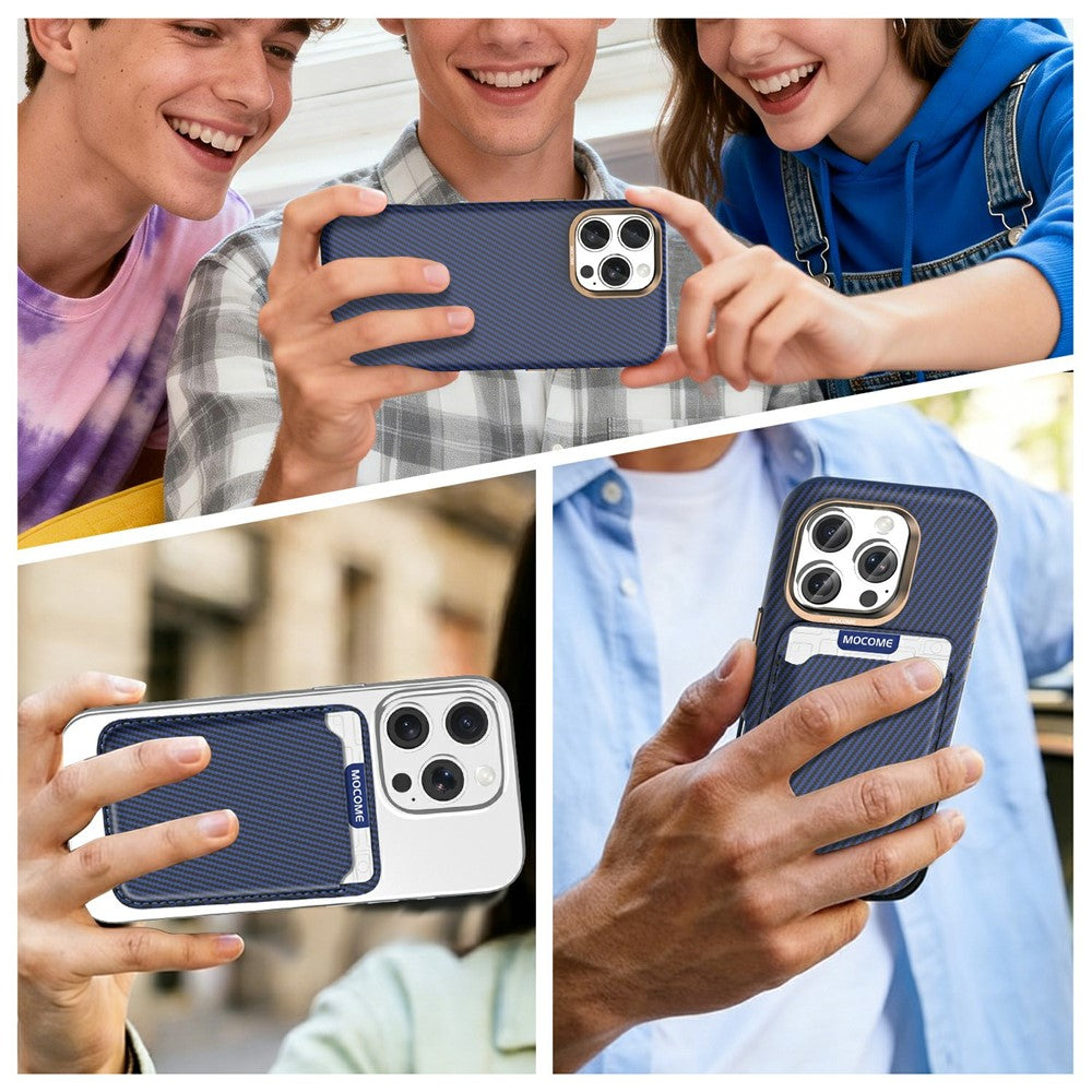 For iPhone 16 Pro Max Magnetic Case Carbon Fiber Texture Leather Back Phone Cover with Detachable Card Holder
