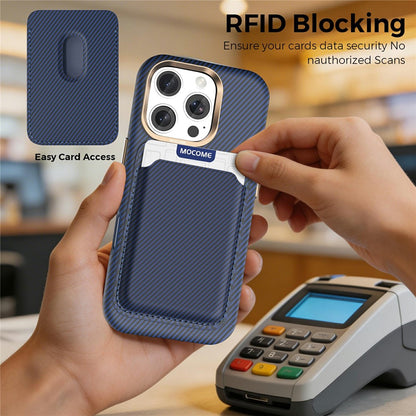 For iPhone 16 Pro Max Magnetic Case Carbon Fiber Texture Leather Back Phone Cover with Detachable Card Holder