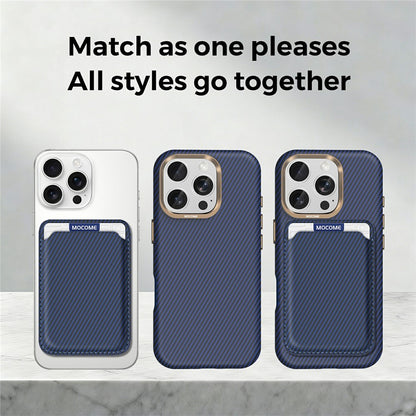 For iPhone 16 Pro Max Magnetic Case Carbon Fiber Texture Leather Back Phone Cover with Detachable Card Holder