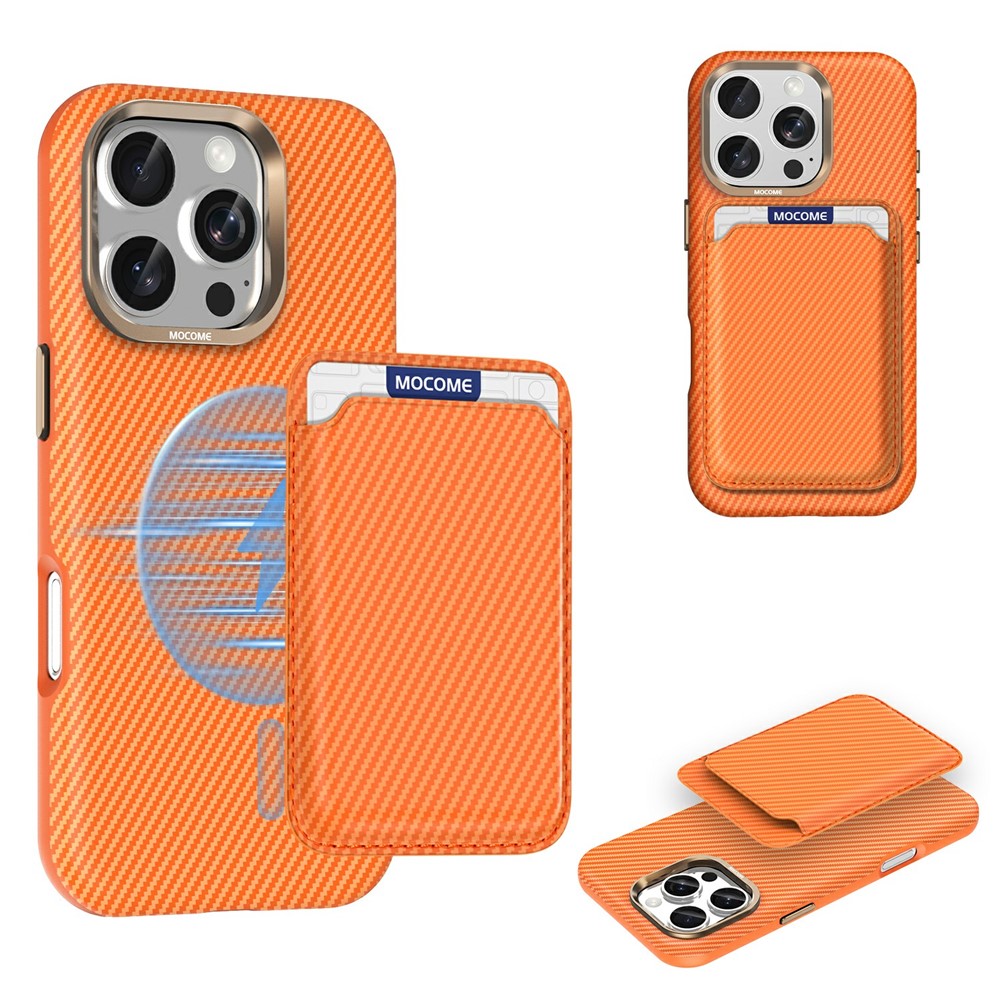 For iPhone 16 Pro Max Magnetic Case Carbon Fiber Texture Leather Back Phone Cover with Detachable Card Holder