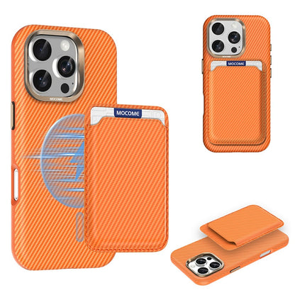 For iPhone 16 Pro Max Magnetic Case Carbon Fiber Texture Leather Back Phone Cover with Detachable Card Holder