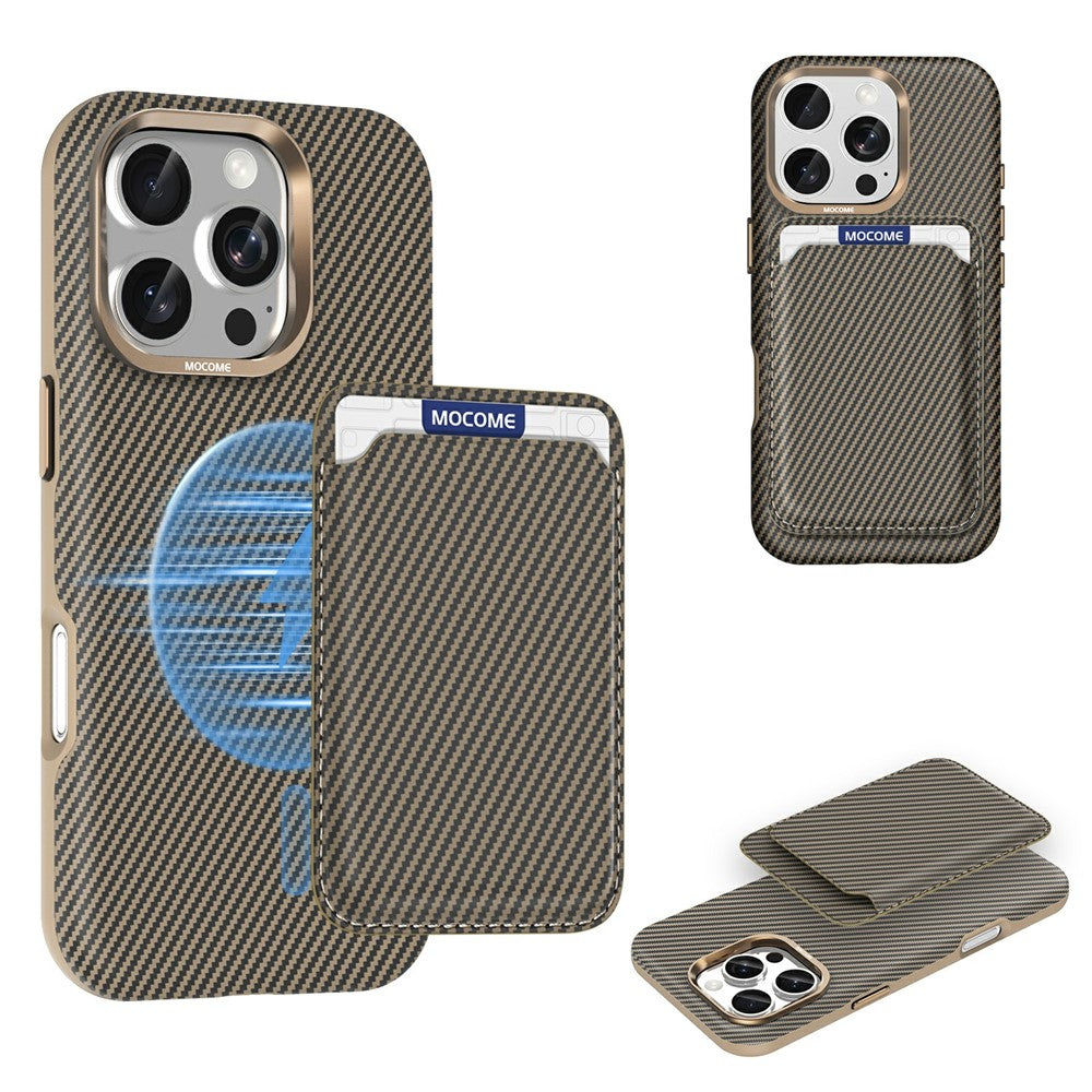 For iPhone 16 Pro Max Magnetic Case Carbon Fiber Texture Leather Back Phone Cover with Detachable Card Holder