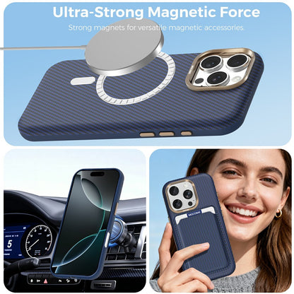 For iPhone 16 Pro Max Case Compatible with MagSafe Carbon Fiber Texture Shockproof Leather TPU PC Protective Cover