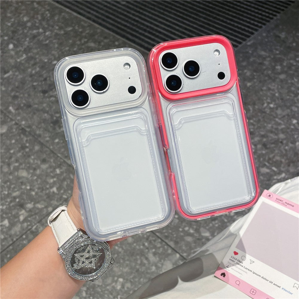 For iPhone 17 Pro Clear Case with Transparent Card Holder Shockproof PC TPU Protective Cover