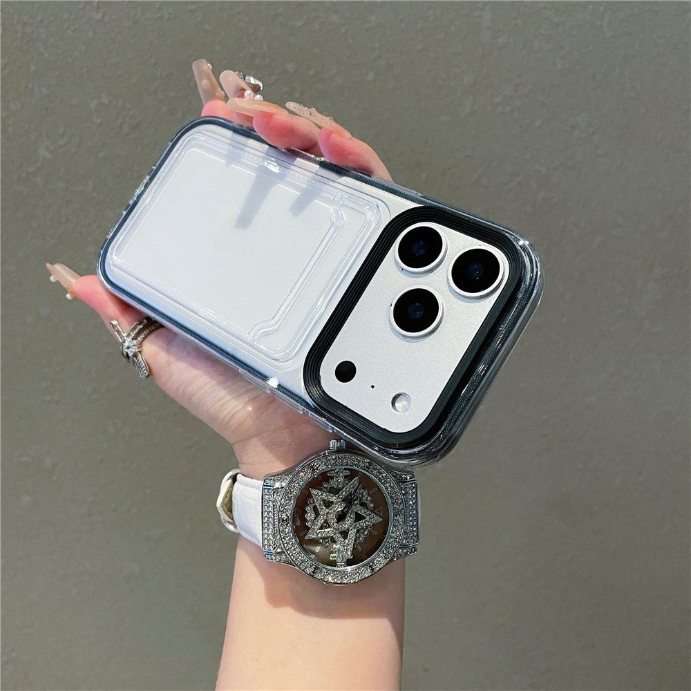 For iPhone 17 Pro Clear Case with Transparent Card Holder Shockproof PC TPU Protective Cover