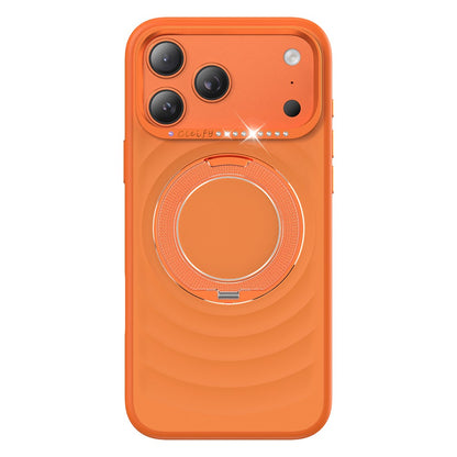 For iPhone 17 Pro Max Magnetic Case with 360° Rotating Ring Stand Wave Ripple Cover + Tempered Glass Screen Protector