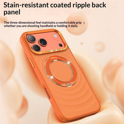 For iPhone 17 Pro Max Magnetic Case with 360° Rotating Ring Stand Wave Ripple Cover + Tempered Glass Screen Protector