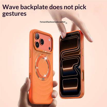 For iPhone 17 Pro Max Magnetic Case with 360° Rotating Ring Stand Wave Ripple Cover + Tempered Glass Screen Protector