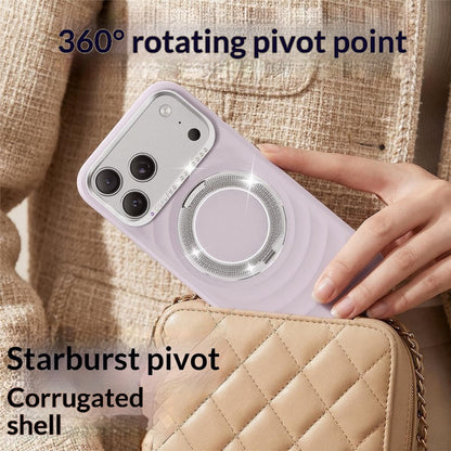 For iPhone 17 Pro Max Magnetic Case with 360° Rotating Ring Stand Wave Ripple Cover + Tempered Glass Screen Protector