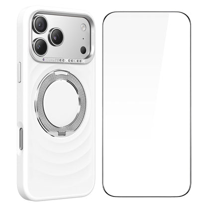 For iPhone 17 Pro Max Magnetic Case with 360° Rotating Ring Stand Wave Ripple Cover + Tempered Glass Screen Protector