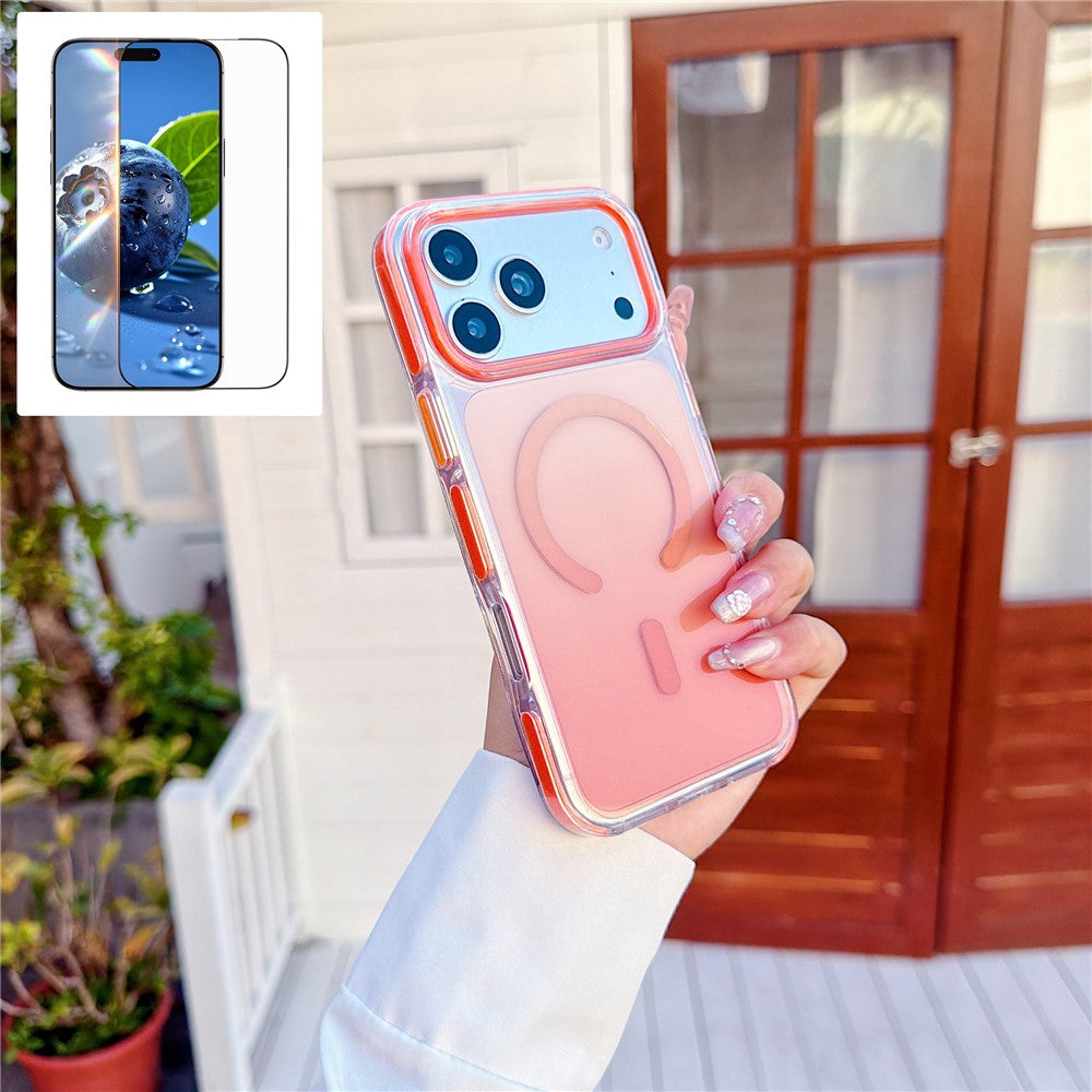 For iPhone 17 Pro Gradient Magnetic Case with Tempered Glass Screen Protector Shockproof TPU PC Clear Cover