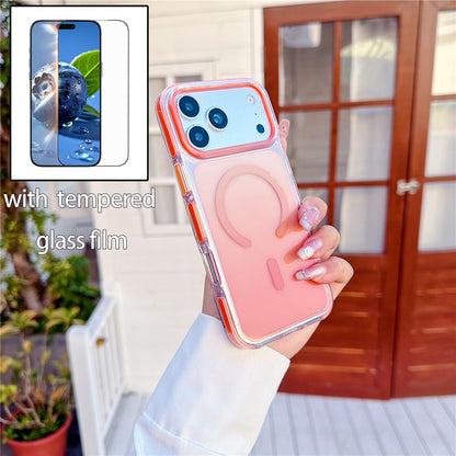 For iPhone 17 Pro Gradient Magnetic Case with Tempered Glass Screen Protector Shockproof TPU PC Clear Cover