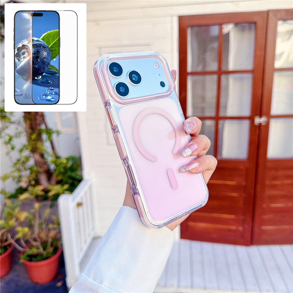 For iPhone 17 Pro Gradient Magnetic Case with Tempered Glass Screen Protector Shockproof TPU PC Clear Cover