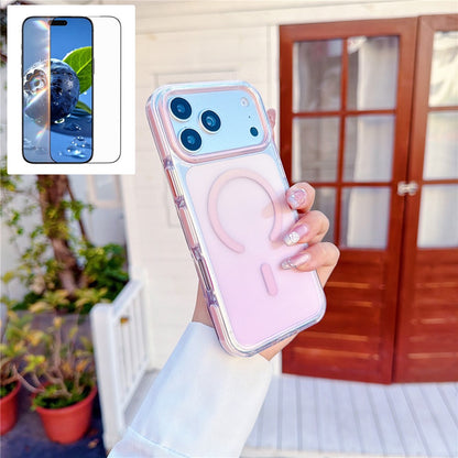 For iPhone 17 Pro Gradient Magnetic Case with Tempered Glass Screen Protector Shockproof TPU PC Clear Cover