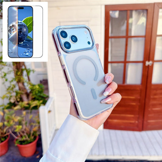 For iPhone 17 Pro Gradient Magnetic Case with Tempered Glass Screen Protector Shockproof TPU PC Clear Cover