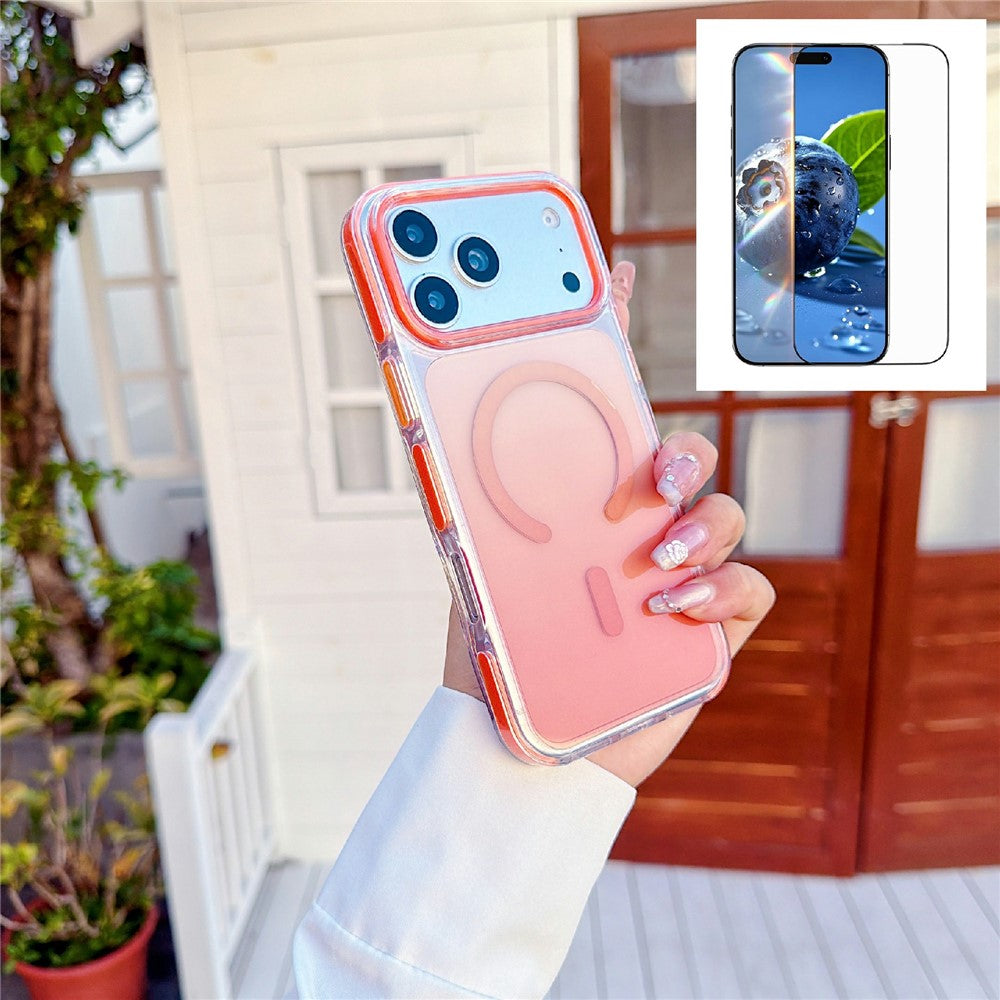 For iPhone 17 Pro Max Gradient Magnetic Case with Tempered Glass Screen Protector Shockproof TPU PC Clear Cover