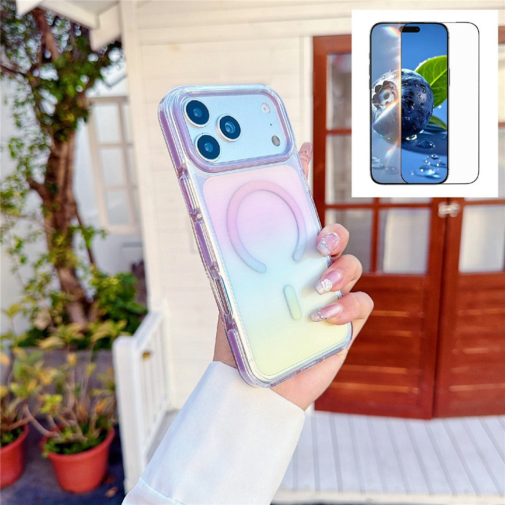 For iPhone 17 Pro Max Gradient Magnetic Case with Tempered Glass Screen Protector Shockproof TPU PC Clear Cover