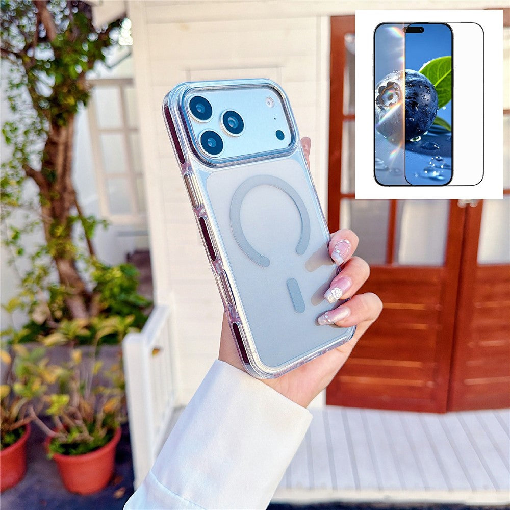 For iPhone 17 Pro Max Gradient Magnetic Case with Tempered Glass Screen Protector Shockproof TPU PC Clear Cover