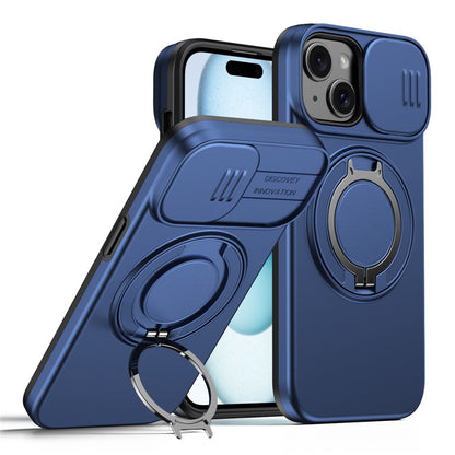 For iPhone 15 Case Magnetic Case Ring Kickstand Slide Camera Cover TPU PC Hybrid Phone Shell