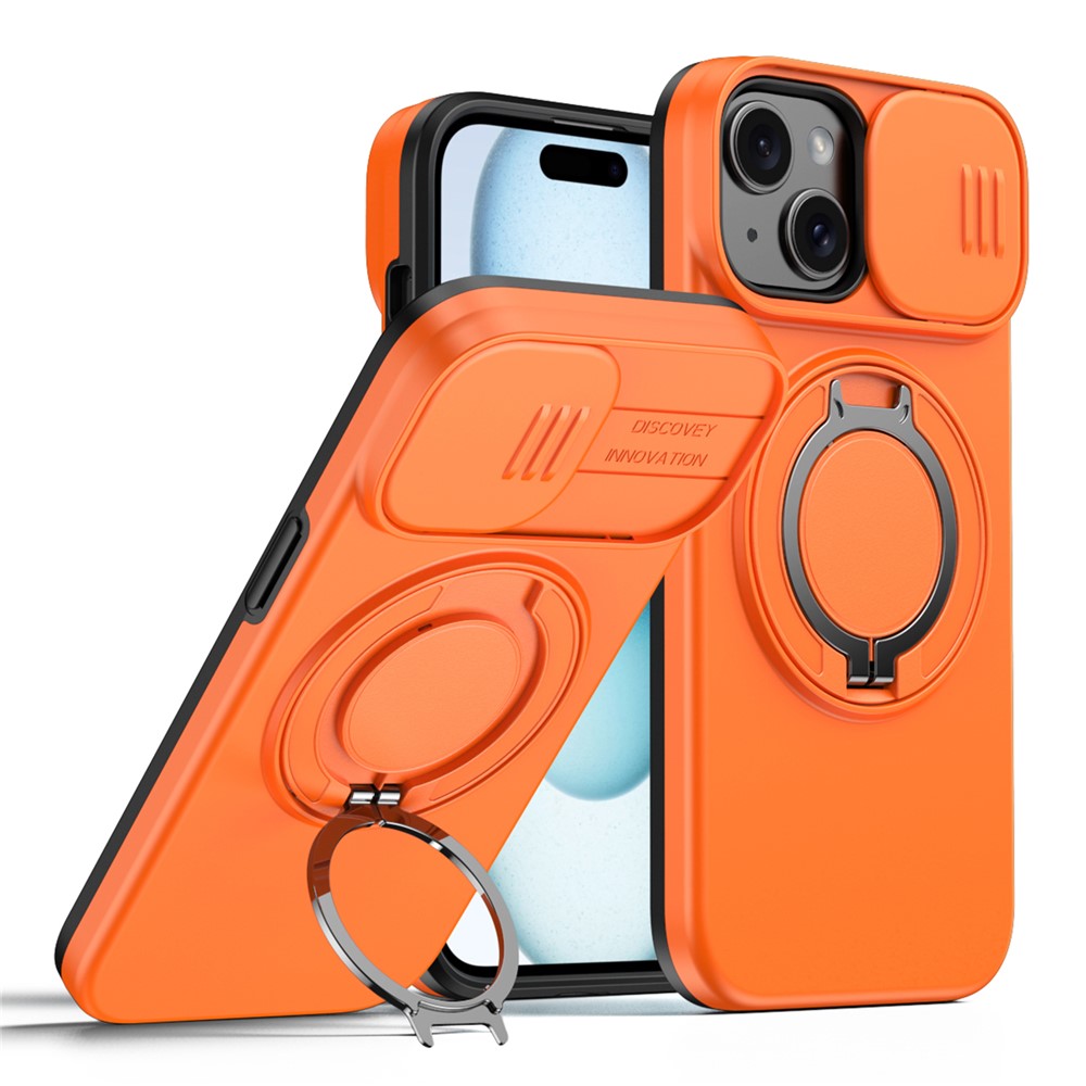 For iPhone 15 Case Magnetic Case Ring Kickstand Slide Camera Cover TPU PC Hybrid Phone Shell