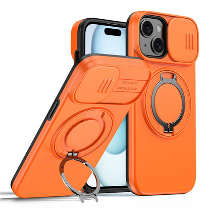 For iPhone 15 Case Magnetic Case Ring Kickstand Slide Camera Cover TPU PC Hybrid Phone Shell