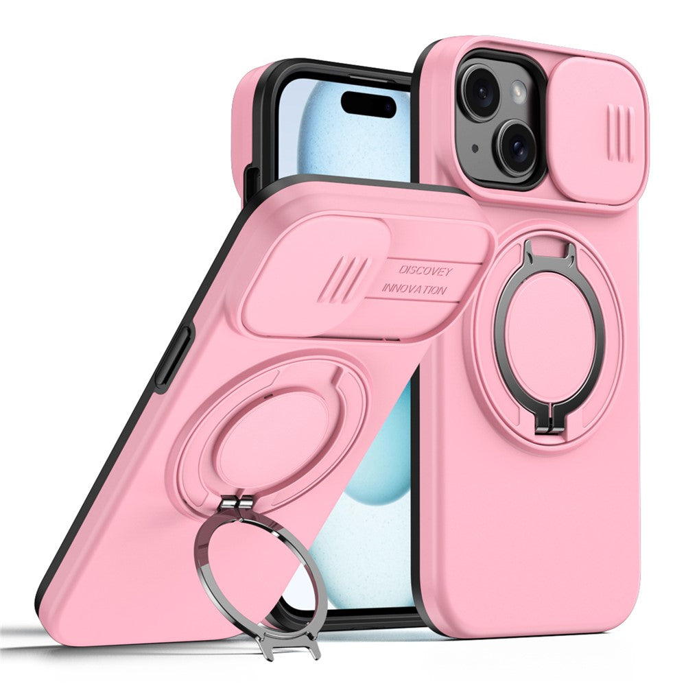 For iPhone 15 Case Magnetic Case Ring Kickstand Slide Camera Cover TPU PC Hybrid Phone Shell