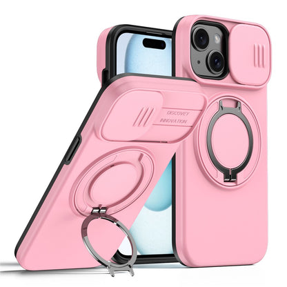 For iPhone 15 Case Magnetic Case Ring Kickstand Slide Camera Cover TPU PC Hybrid Phone Shell