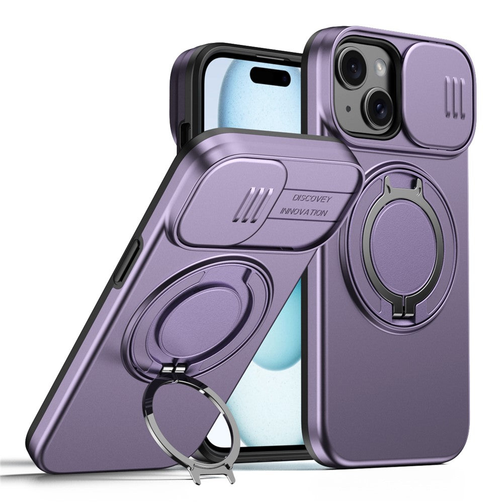 For iPhone 15 Case Magnetic Case Ring Kickstand Slide Camera Cover TPU PC Hybrid Phone Shell
