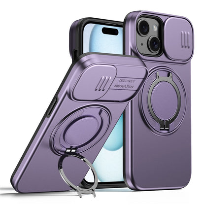For iPhone 15 Case Magnetic Case Ring Kickstand Slide Camera Cover TPU PC Hybrid Phone Shell