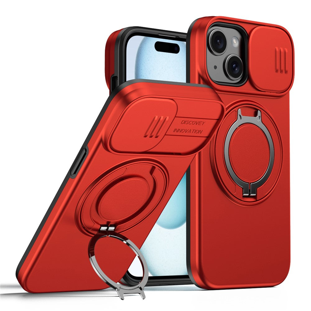 For iPhone 15 Case Magnetic Case Ring Kickstand Slide Camera Cover TPU PC Hybrid Phone Shell