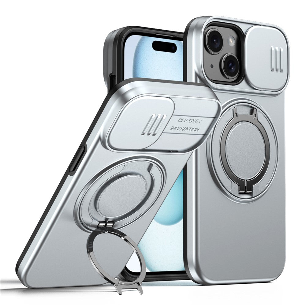 For iPhone 15 Case Magnetic Case Ring Kickstand Slide Camera Cover TPU PC Hybrid Phone Shell