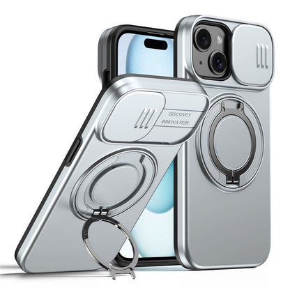 For iPhone 15 Case Magnetic Case Ring Kickstand Slide Camera Cover TPU PC Hybrid Phone Shell