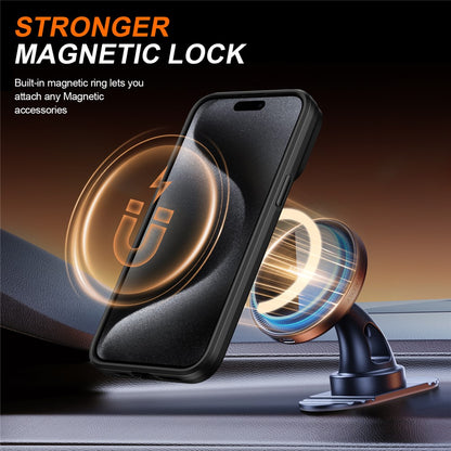 For iPhone 15 Pro Case Magnetic Case Ring Kickstand Slide Camera Cover TPU PC Hybrid Phone Shell