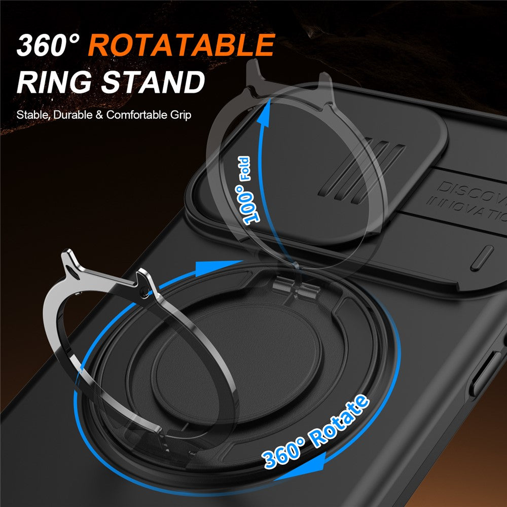 For iPhone 15 Pro Case Magnetic Case Ring Kickstand Slide Camera Cover TPU PC Hybrid Phone Shell