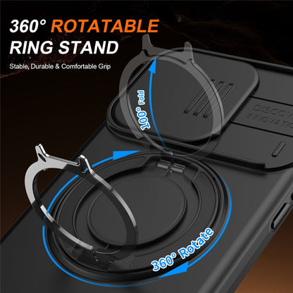 For iPhone 15 Pro Case Magnetic Case Ring Kickstand Slide Camera Cover TPU PC Hybrid Phone Shell
