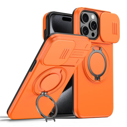 For iPhone 15 Pro Case Magnetic Case Ring Kickstand Slide Camera Cover TPU PC Hybrid Phone Shell