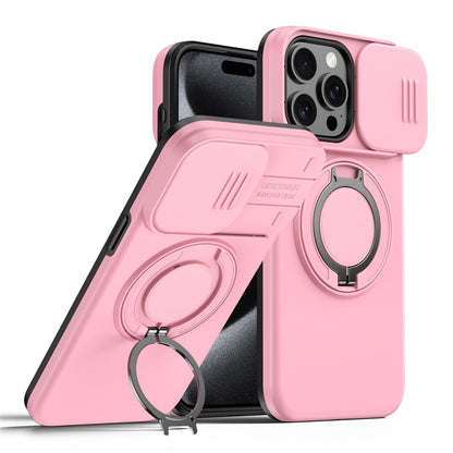 For iPhone 15 Pro Case Magnetic Case Ring Kickstand Slide Camera Cover TPU PC Hybrid Phone Shell