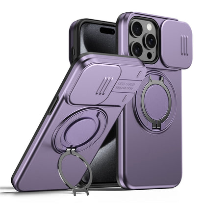 For iPhone 15 Pro Case Magnetic Case Ring Kickstand Slide Camera Cover TPU PC Hybrid Phone Shell