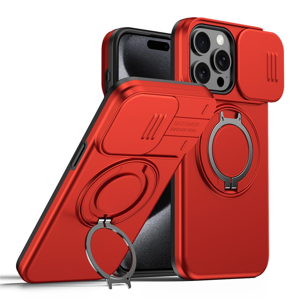 For iPhone 15 Pro Case Magnetic Case Ring Kickstand Slide Camera Cover TPU PC Hybrid Phone Shell