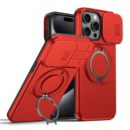 For iPhone 15 Pro Case Magnetic Case Ring Kickstand Slide Camera Cover TPU PC Hybrid Phone Shell