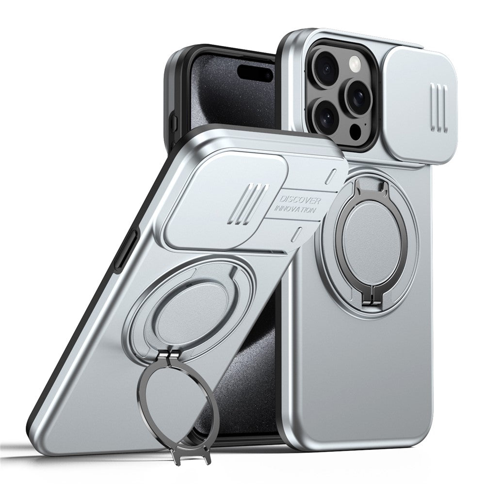 For iPhone 15 Pro Case Magnetic Case Ring Kickstand Slide Camera Cover TPU PC Hybrid Phone Shell